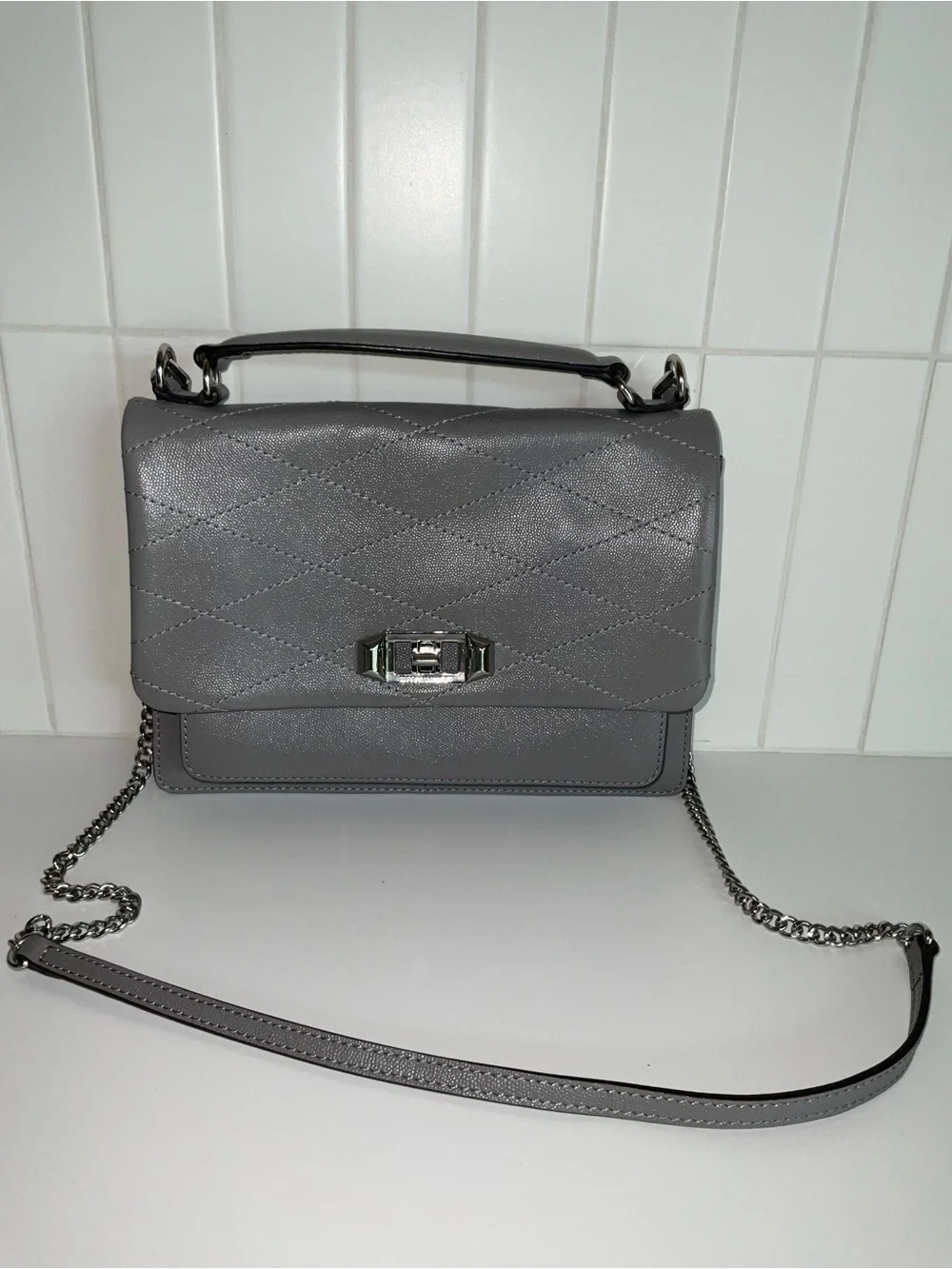 Rebecca Minkoff Quilted Gray Top-Handle Crossbody